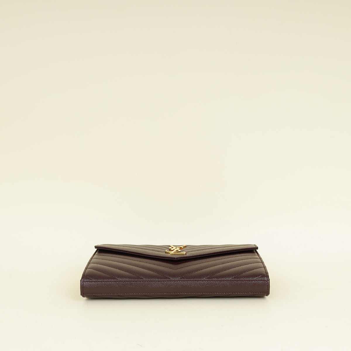 YSL Burgundy Cassandre Chevron Wallet On Chain