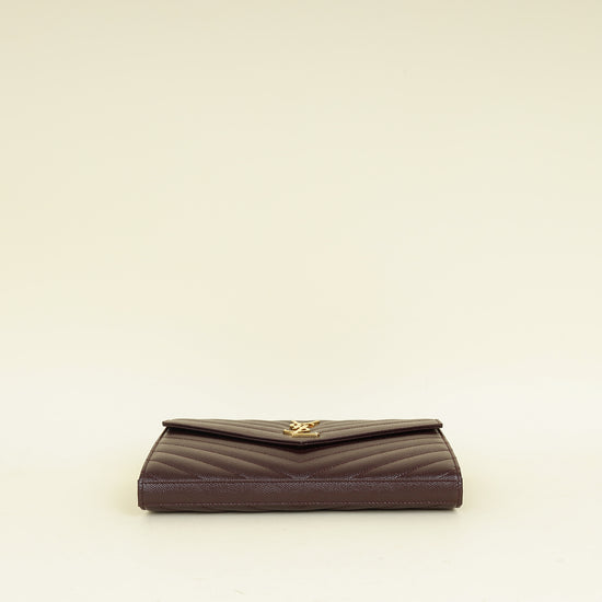 YSL Burgundy Cassandre Chevron Wallet On Chain