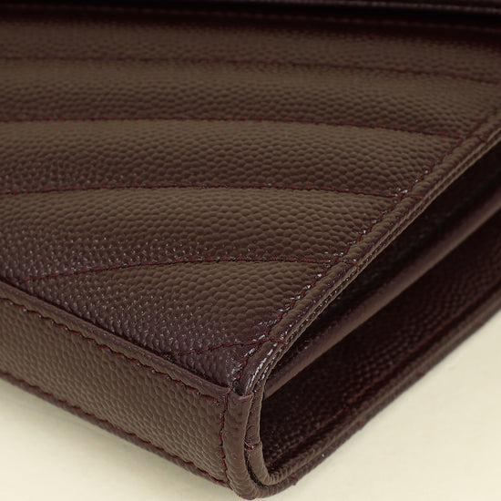 YSL Burgundy Cassandre Chevron Wallet On Chain