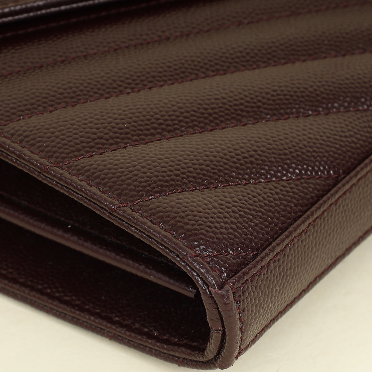 YSL Burgundy Cassandre Chevron Wallet On Chain