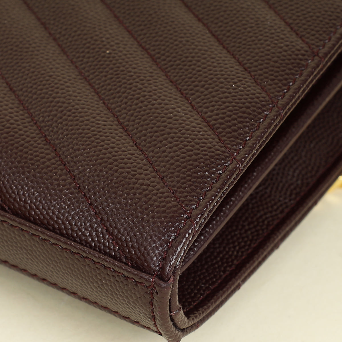 YSL Burgundy Cassandre Chevron Wallet On Chain