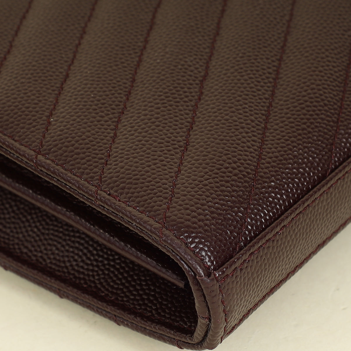 YSL Burgundy Cassandre Chevron Wallet On Chain