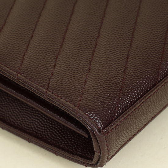 YSL Burgundy Cassandre Chevron Wallet On Chain