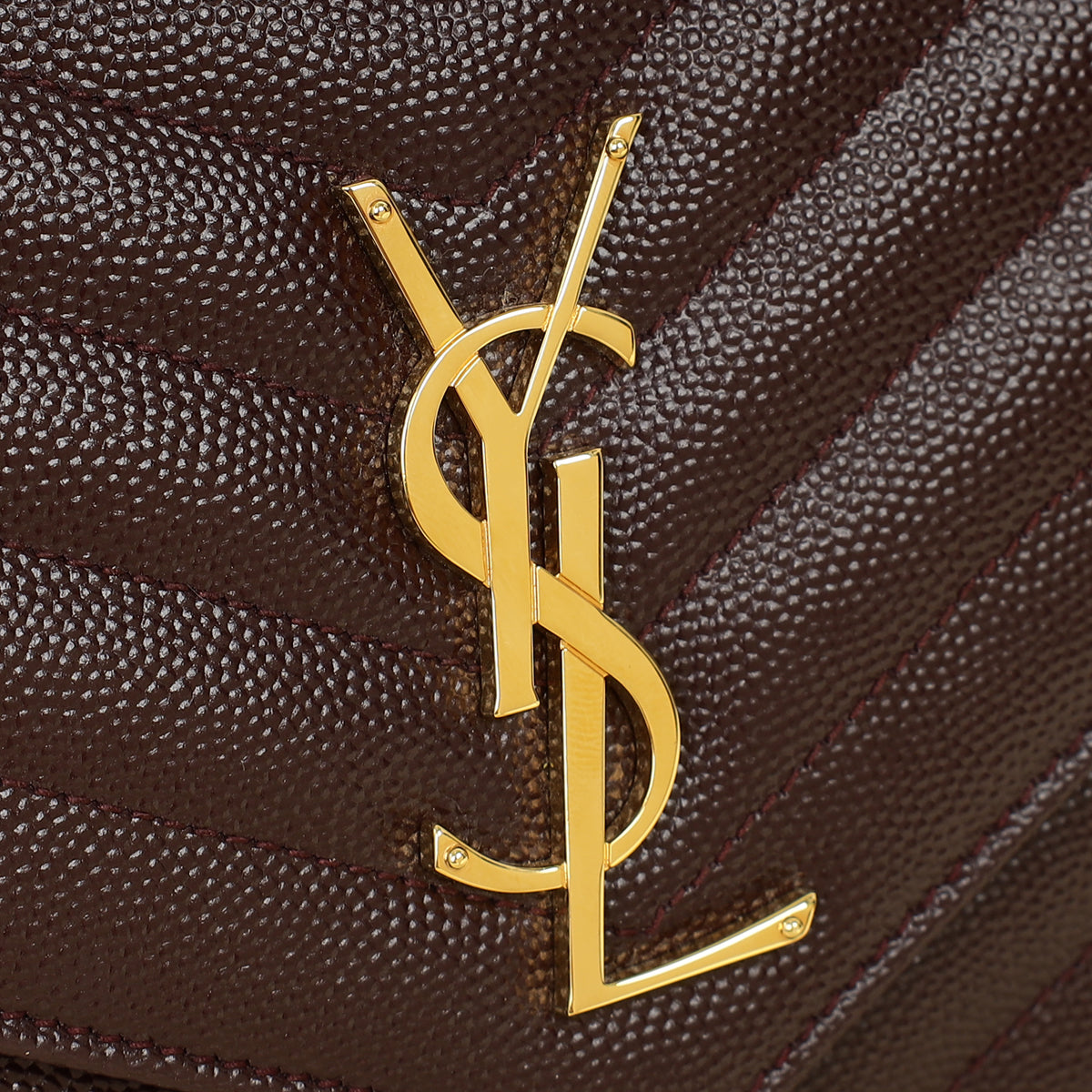 YSL Burgundy Cassandre Chevron Wallet On Chain