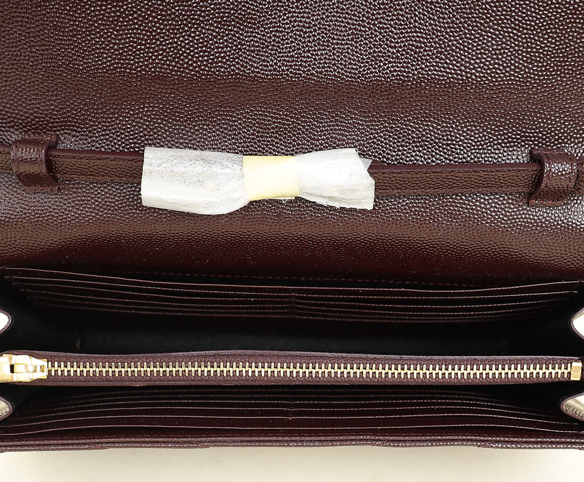 YSL Burgundy Cassandre Chevron Wallet On Chain