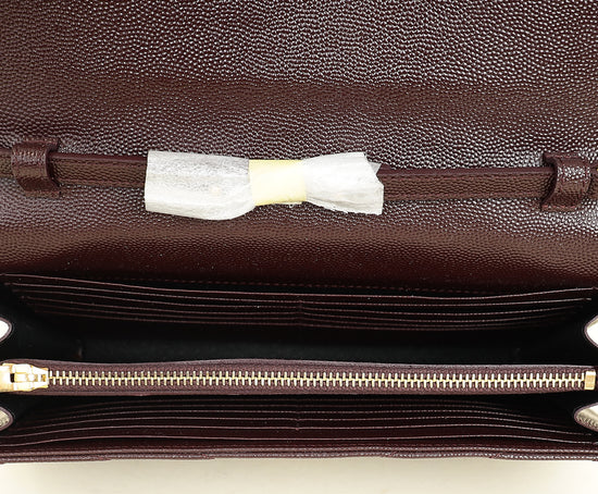 YSL Burgundy Cassandre Chevron Wallet On Chain