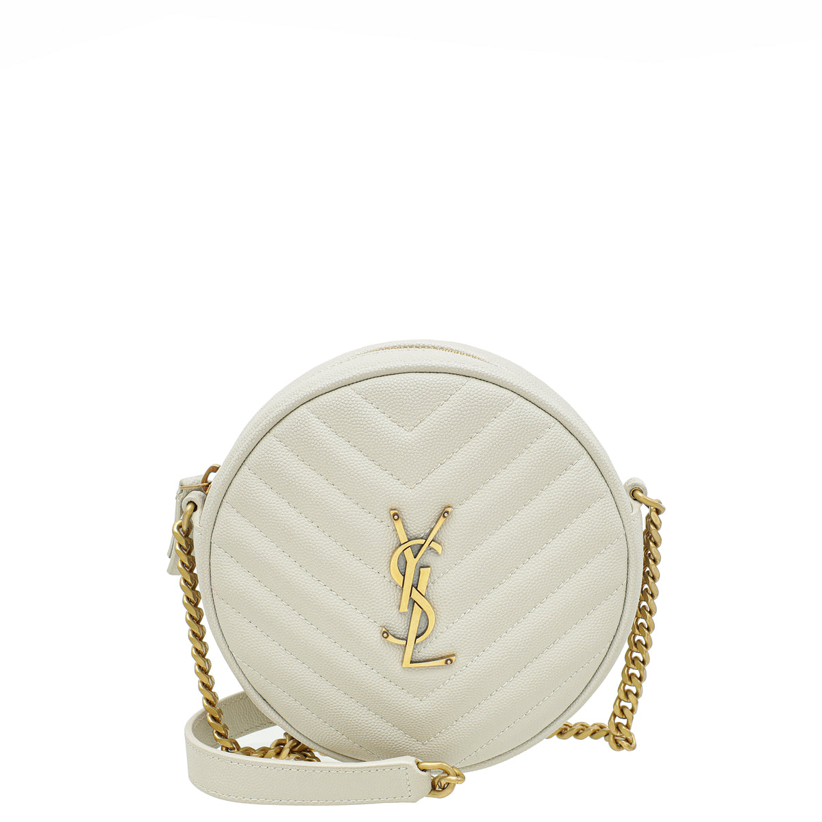 YSL Vintage Blanc Chevron Vinyle Round Camera Bag-YSL-THE CLOSET
