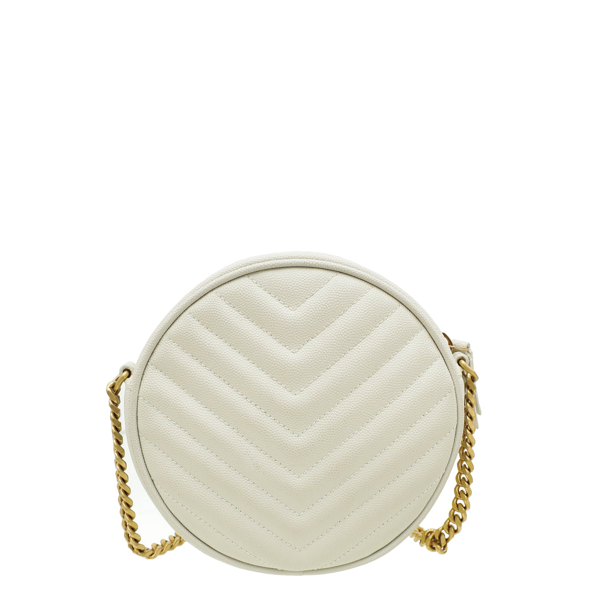 YSL Vintage Blanc Chevron Vinyle Round Camera Bag