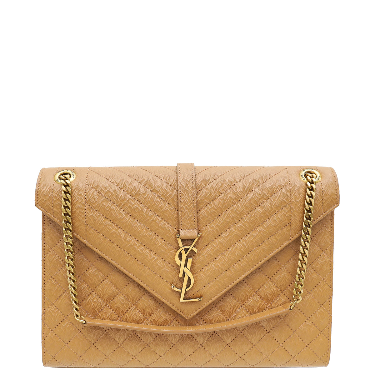 YSL Tan Monogram Mix Quilted Envelope Shoulder Large Bag-YSL-THE CLOSET