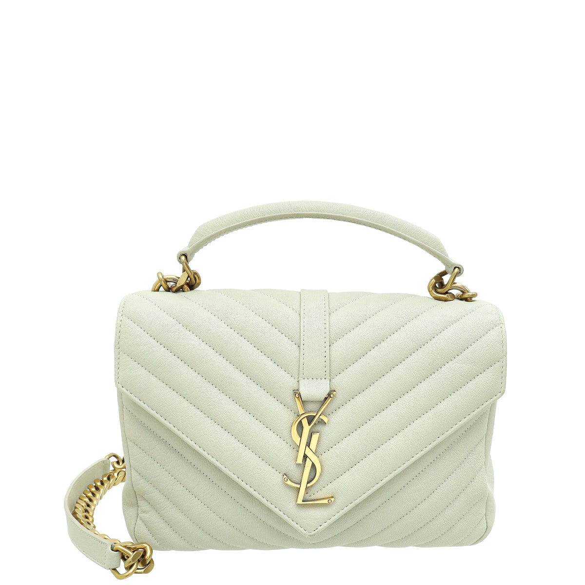 YSL Blanc Vintage College Chevron Medium Bag-YSL-THE CLOSET