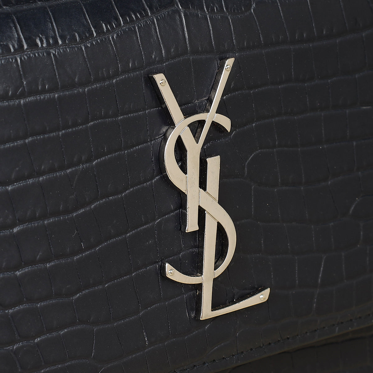 YSL Dark Blue Croco Embossed Sunset Chain Shoulder Bag-YSL-THE CLOSET