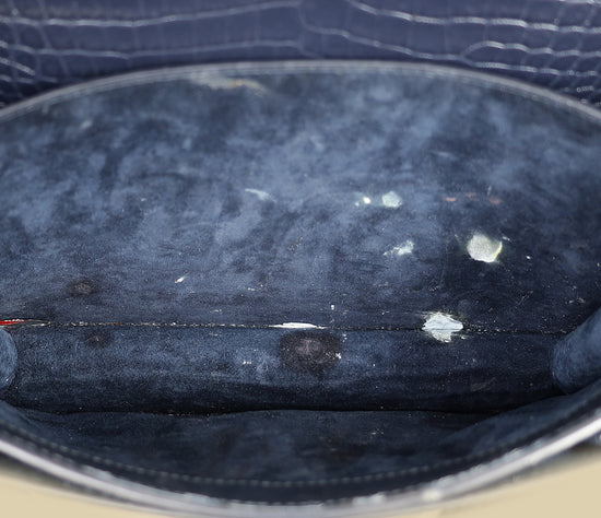 YSL Dark Blue Croco Embossed Sunset Chain Shoulder Bag-YSL-THE CLOSET