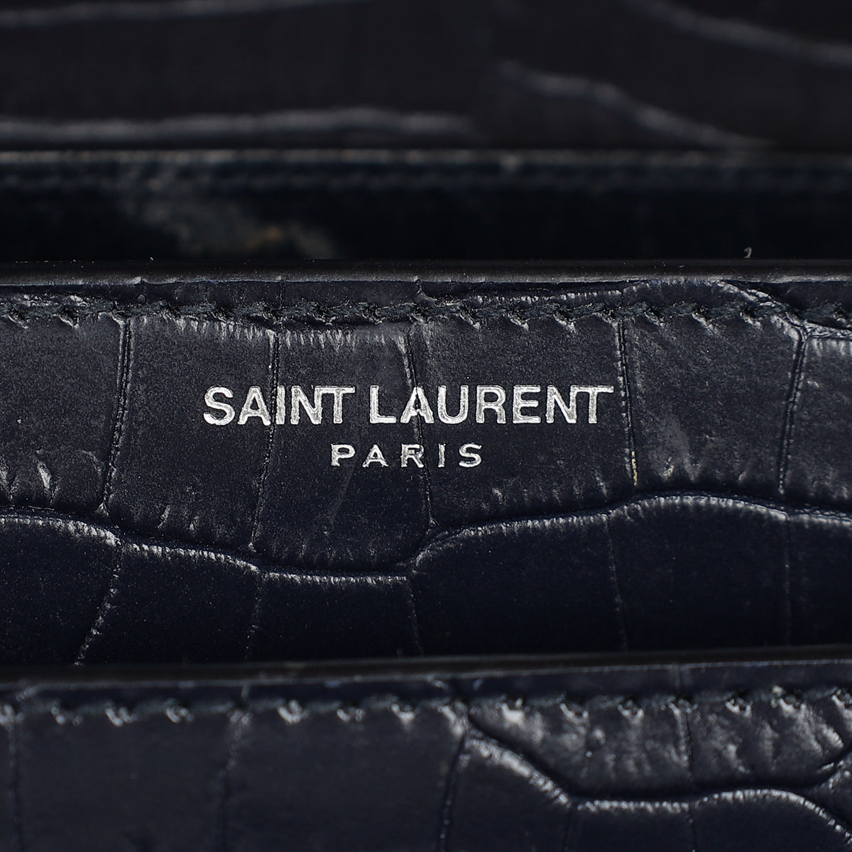 YSL Dark Blue Croco Embossed Sunset Chain Shoulder Bag-YSL-THE CLOSET