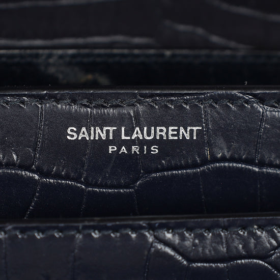 YSL Dark Blue Croco Embossed Sunset Chain Shoulder Bag-YSL-THE CLOSET