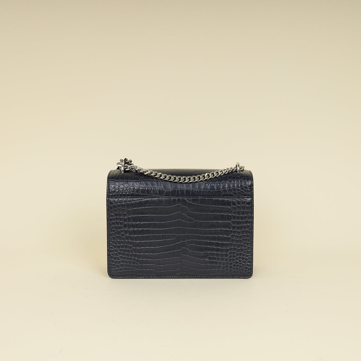 YSL Dark Blue Croco Embossed Sunset Chain Shoulder Bag-YSL-THE CLOSET