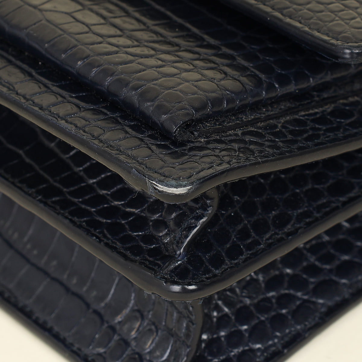 YSL Dark Blue Croco Embossed Sunset Chain Shoulder Bag-YSL-THE CLOSET