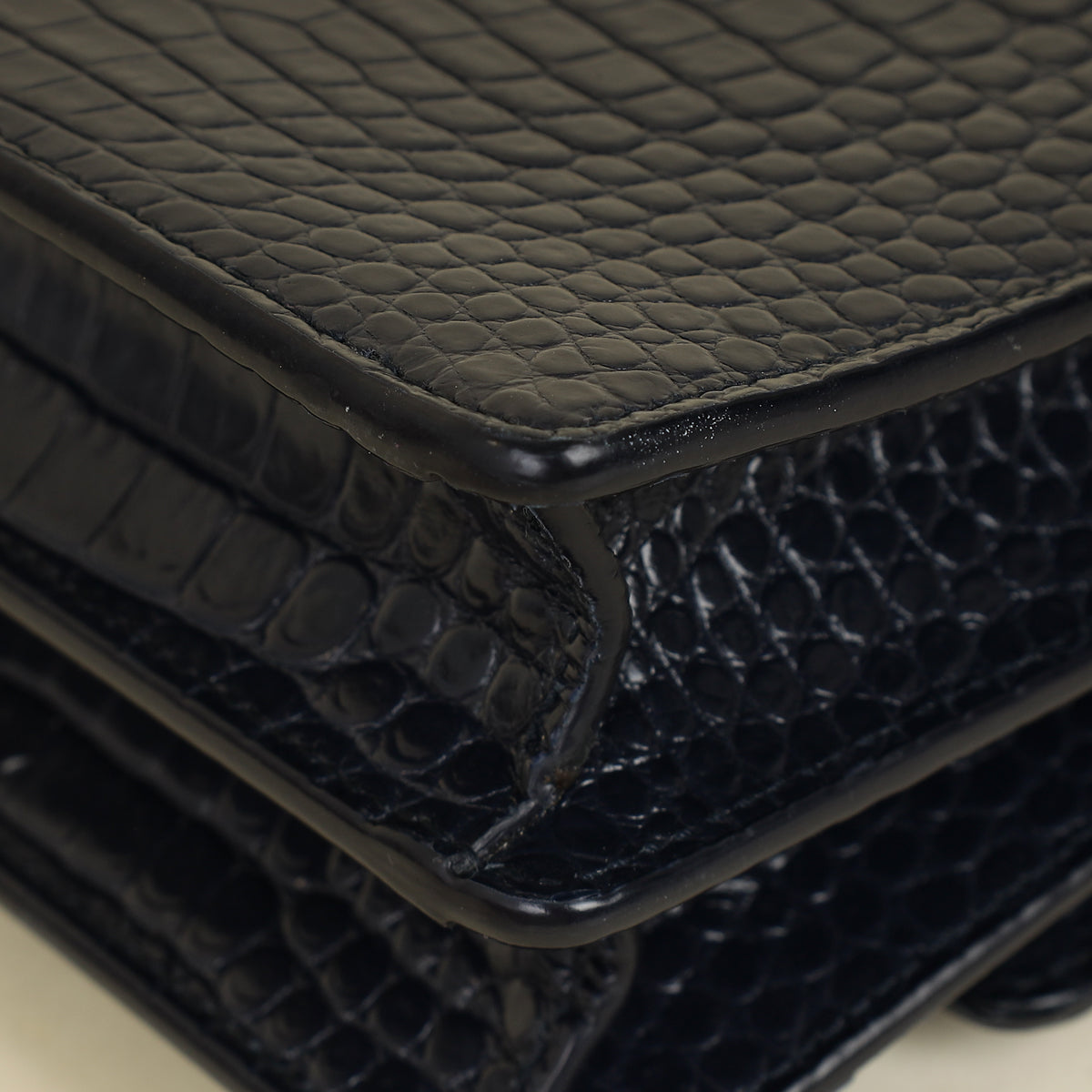 YSL Dark Blue Croco Embossed Sunset Chain Shoulder Bag-YSL-THE CLOSET