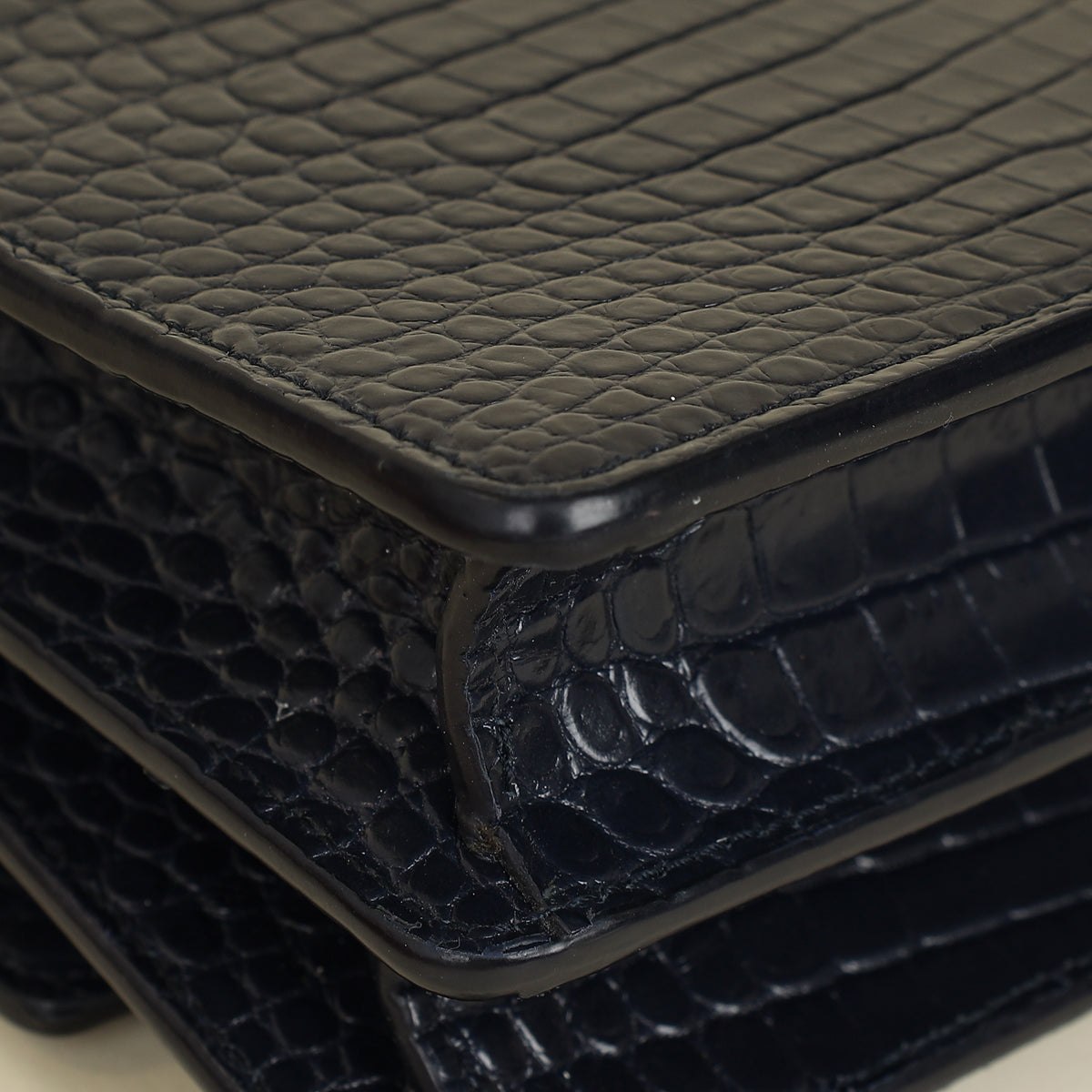 YSL Dark Blue Croco Embossed Sunset Chain Shoulder Bag-YSL-THE CLOSET