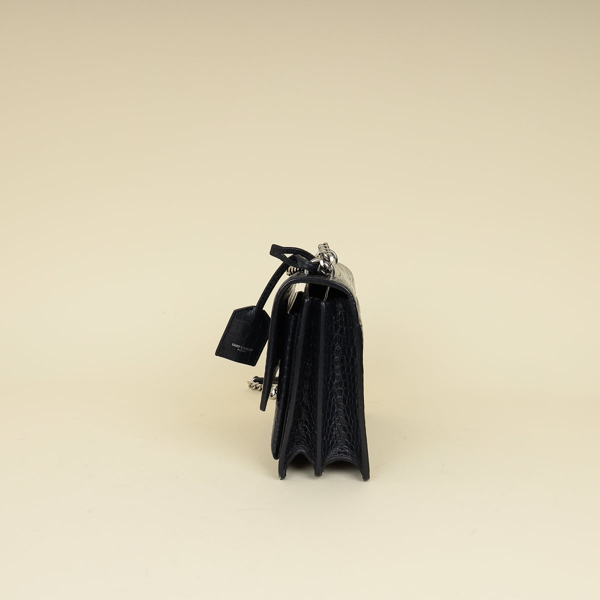 YSL Dark Blue Croco Embossed Sunset Chain Shoulder Bag-YSL-THE CLOSET