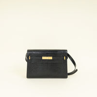 YSL Black Croco Embossed Manhattan Medium Shoulder Bag