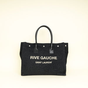 YSL Black Rive Gauche Raffia Small Tote Bag