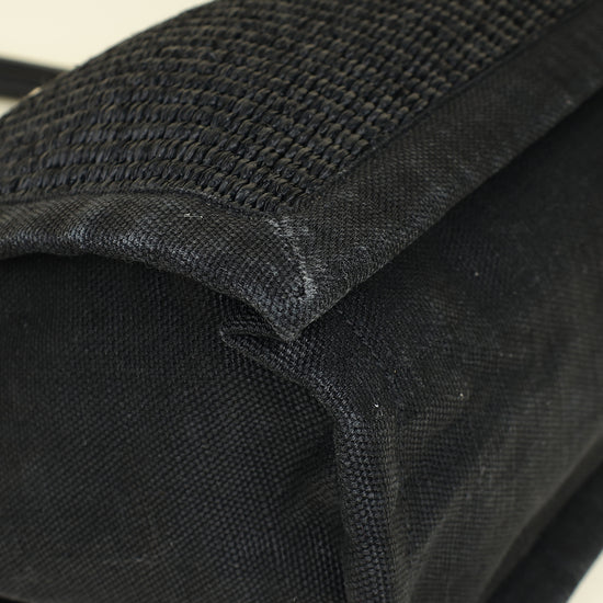 YSL Black Rive Gauche Raffia Small Tote Bag