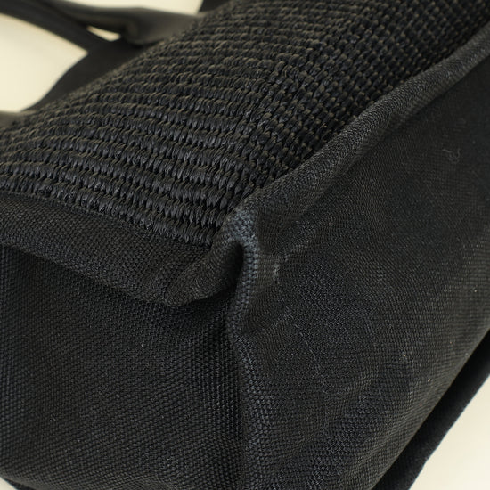 YSL Black Rive Gauche Raffia Small Tote Bag
