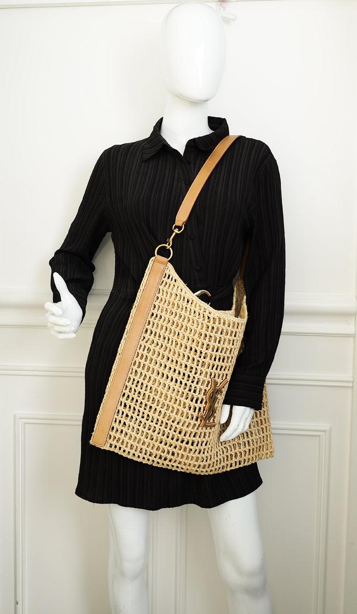 YSL Bicolor Oxalis Raffia Tote Bag