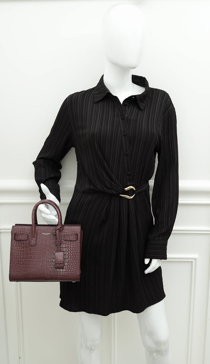 YSL Rouge Legion Croco Embossed Nano Sac De Jour