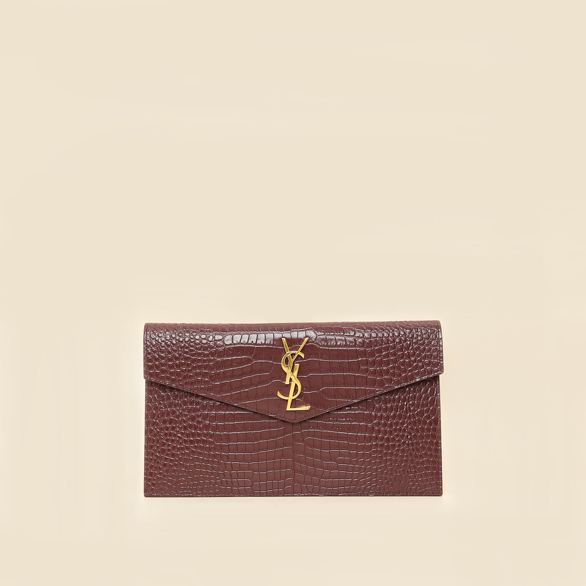YSL Burgundy Crocodile Embossed Uptown Pouch-YSL-THE CLOSET