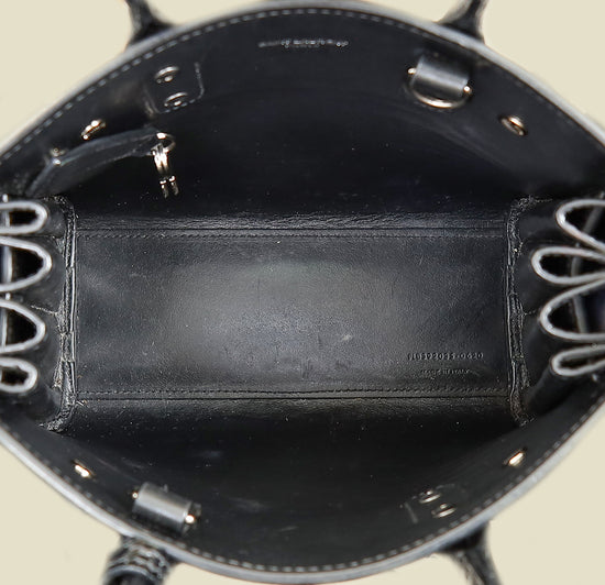 YSL Black Sac De Jour Croco Embossed Nano Bag