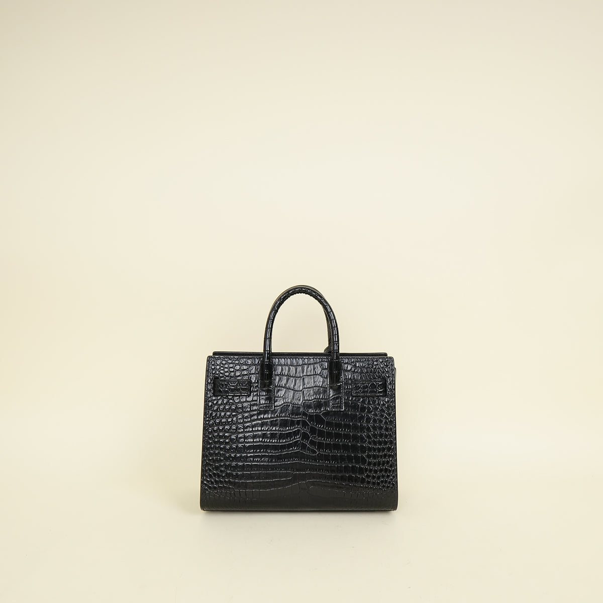 YSL Black Sac De Jour Croco Embossed Nano Bag