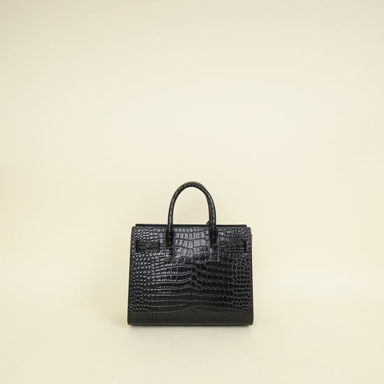 YSL Black Sac De Jour Croco Embossed Nano Bag