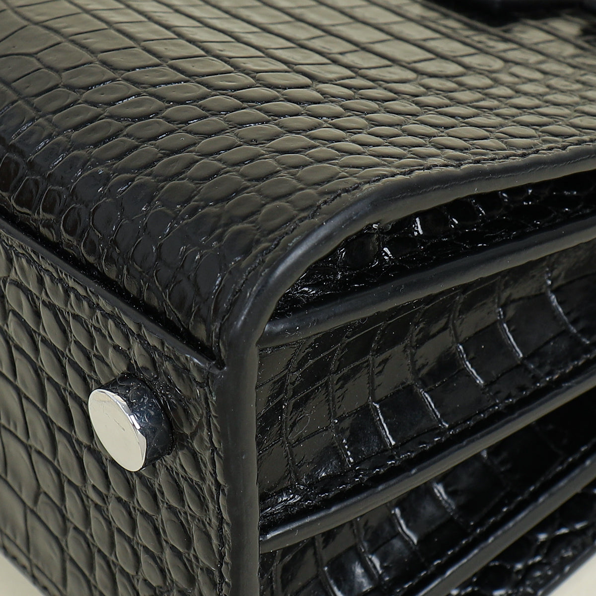 YSL Black Sac De Jour Croco Embossed Nano Bag
