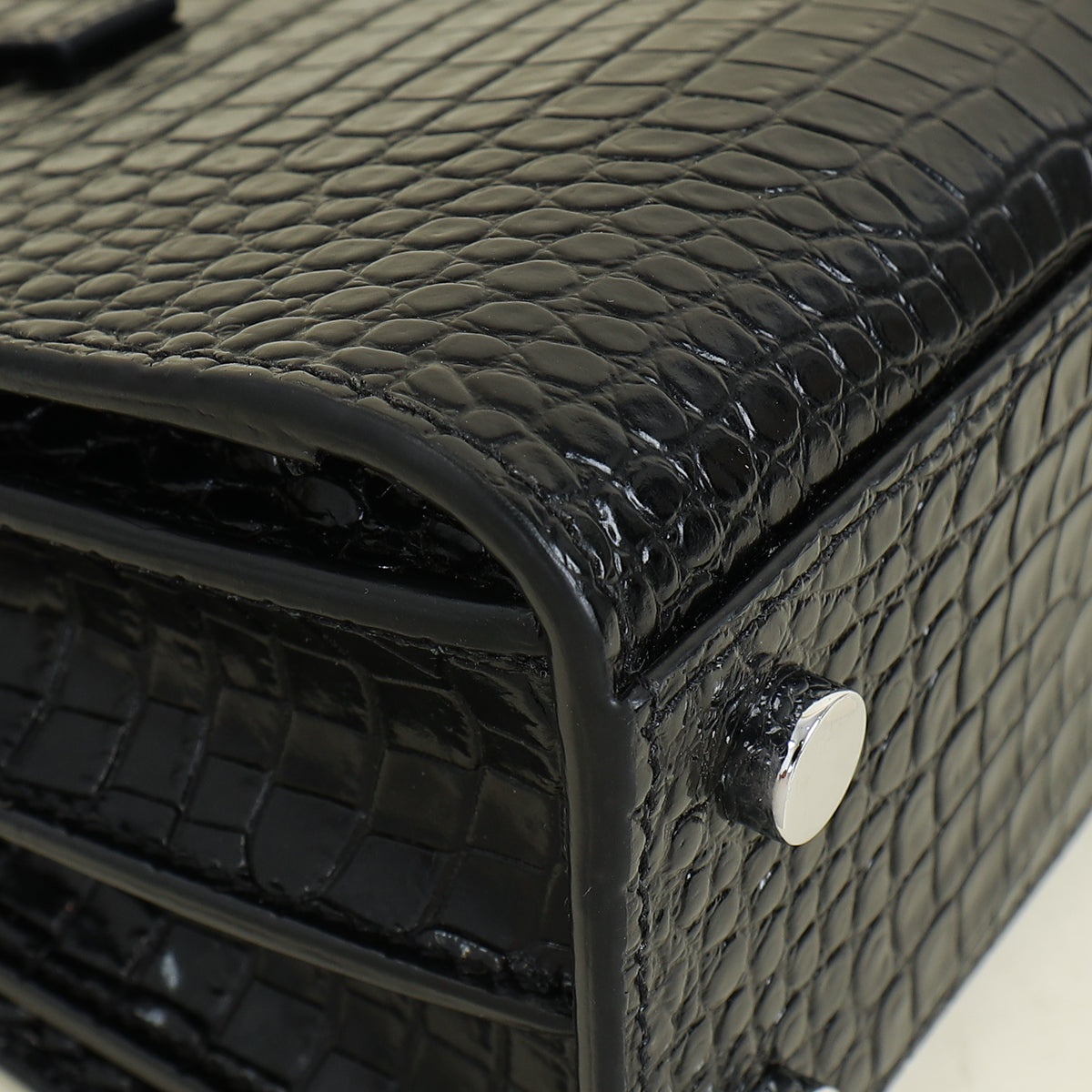 YSL Black Sac De Jour Croco Embossed Nano Bag