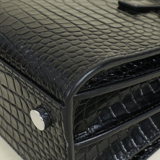 YSL Black Sac De Jour Croco Embossed Nano Bag
