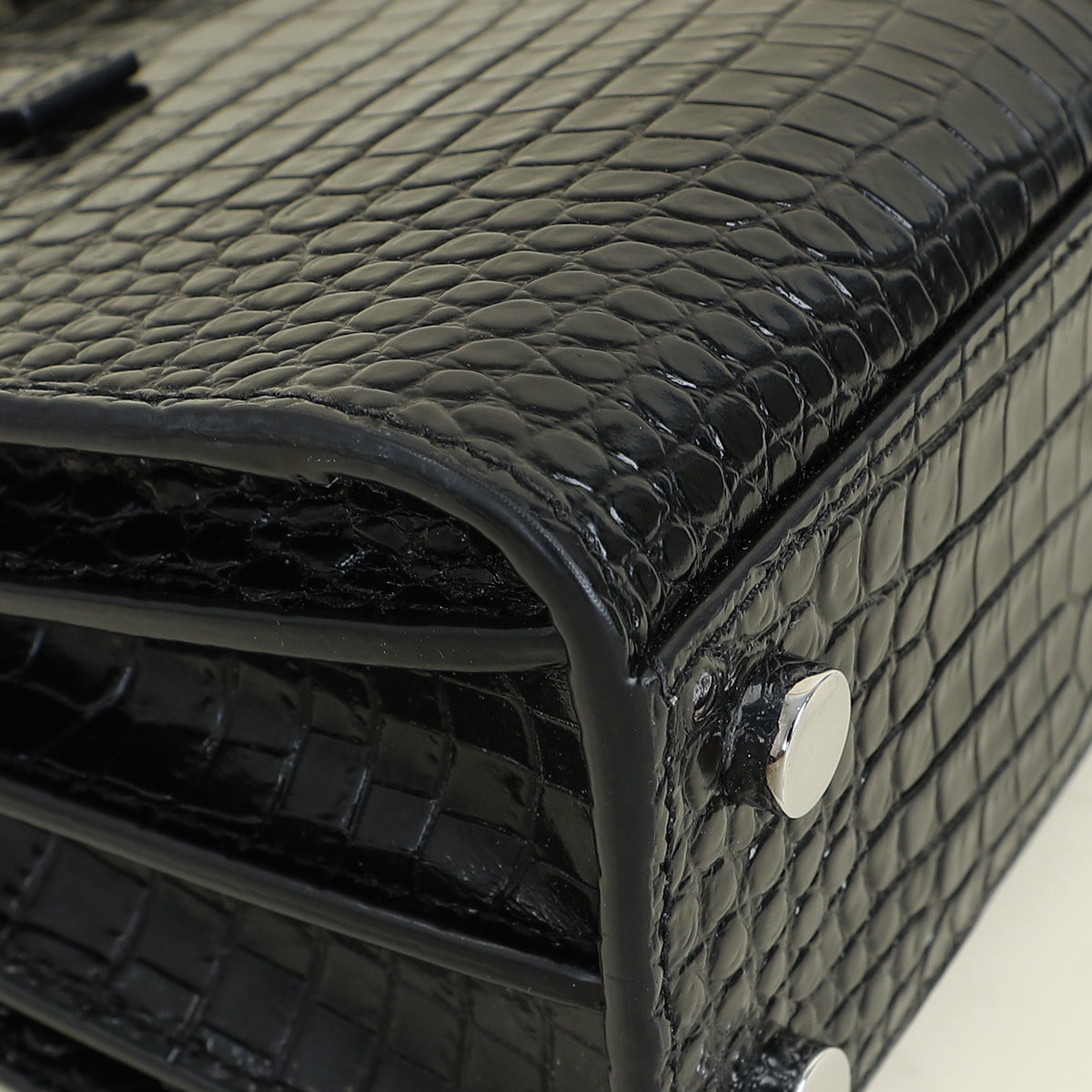 YSL Black Sac De Jour Croco Embossed Nano Bag