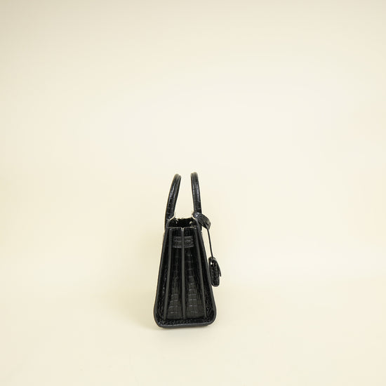 YSL Black Sac De Jour Croco Embossed Nano Bag