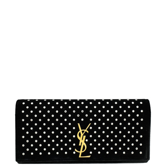 YSL Black Velvet Crystal Studded Classic Monogram Clutch