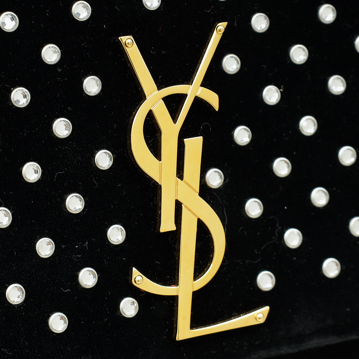 YSL Black Velvet Crystal Studded Classic Monogram Clutch