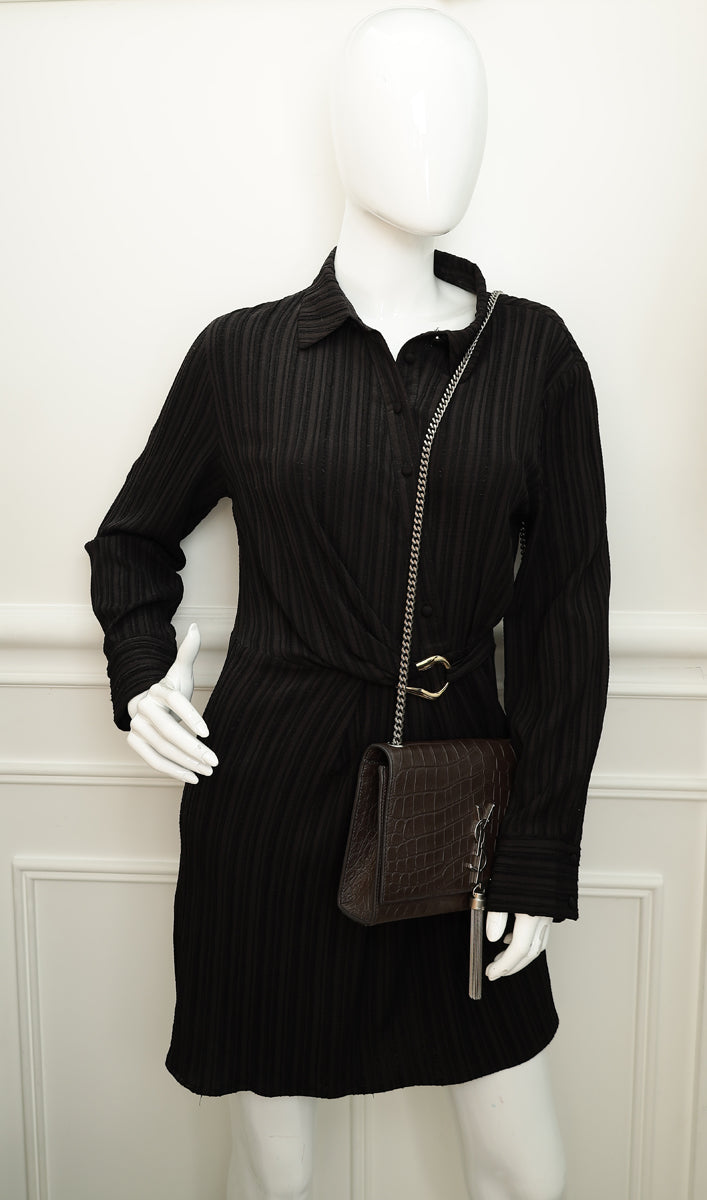 YSL Brown Croco Embossed Tassel Kate Bag-YSL-THE CLOSET