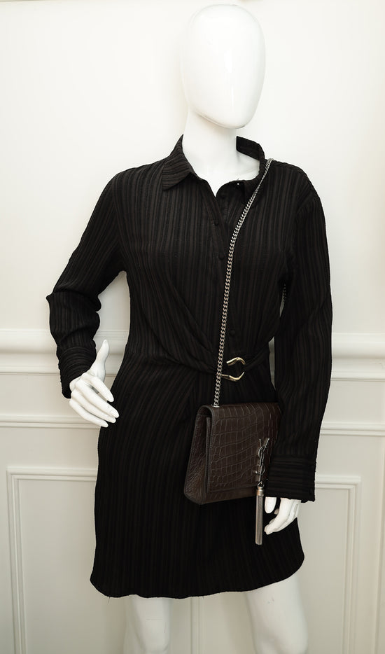 YSL Brown Croco Embossed Tassel Kate Bag-YSL-THE CLOSET