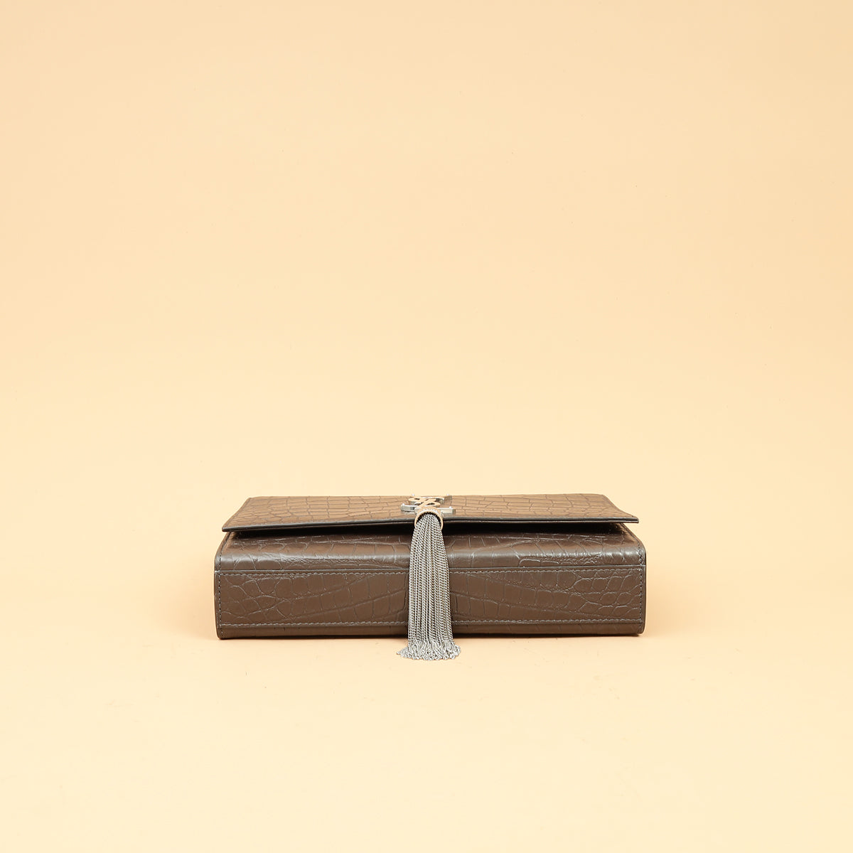 YSL Brown Croco Embossed Tassel Kate Bag-YSL-THE CLOSET