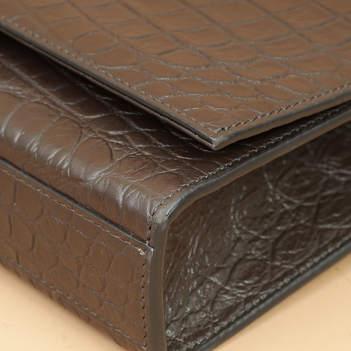 YSL Brown Croco Embossed Tassel Kate Bag-YSL-THE CLOSET