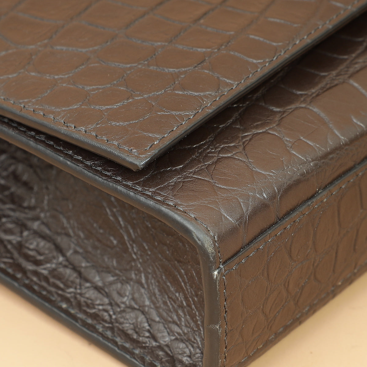 YSL Brown Croco Embossed Tassel Kate Bag-YSL-THE CLOSET