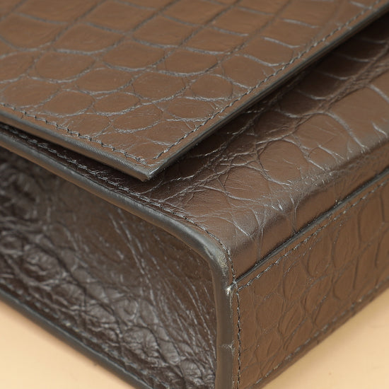 YSL Brown Croco Embossed Tassel Kate Bag-YSL-THE CLOSET