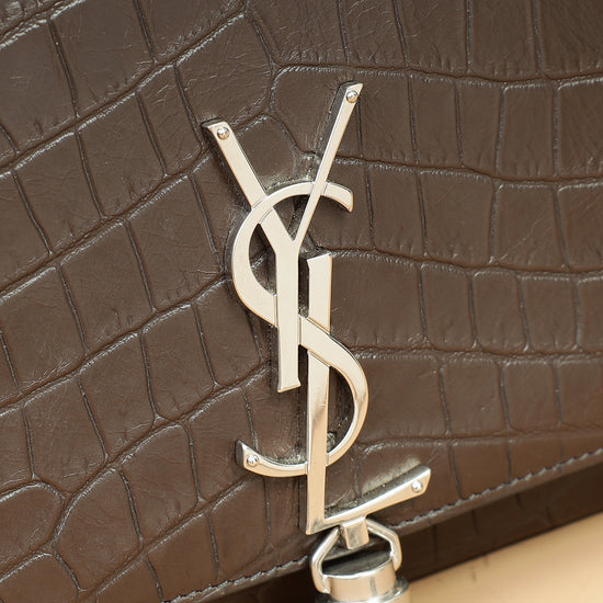YSL Brown Croco Embossed Tassel Kate Bag-YSL-THE CLOSET