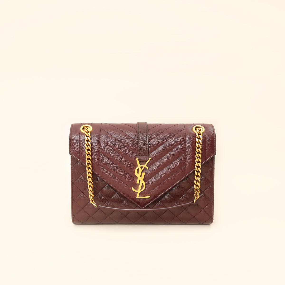 YSL Burgundy Mix Quilted Envelope Medium Flap Bag-YSL-THE CLOSET