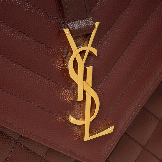 YSL Burgundy Mix Quilted Envelope Medium Flap Bag-YSL-THE CLOSET