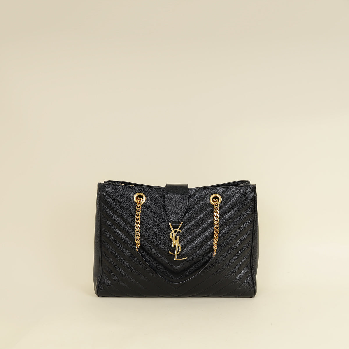 YSL Black Monogram Chevron Large Shopper Bag-YSL-THE CLOSET